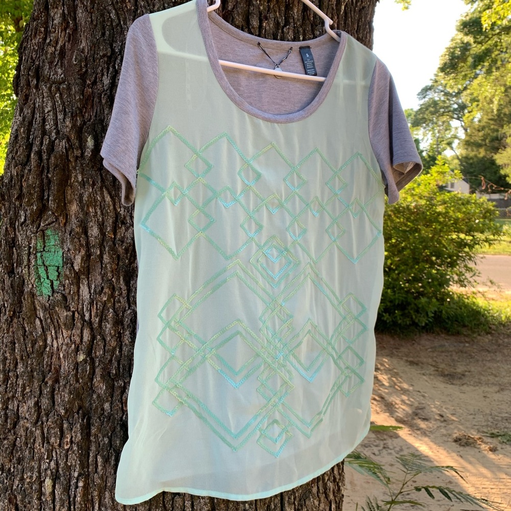 BKE sheer and sequined front T-shirt